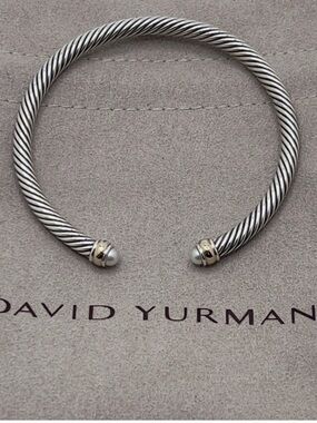 David Yurman Sterling Silver Cable Cuff Bracelet with Gold Accents n Pearls